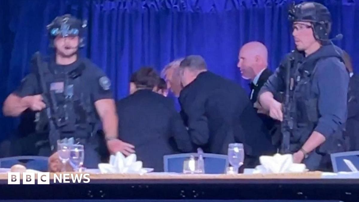 Trump unhurt and suspect in custody after shots fired at White House correspondents' dinner - BBC image